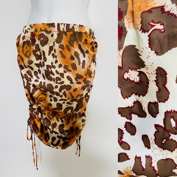 ACOA Chic LEOPARD Print Drawstring Wiggle SKIRT M - Picture 3 of 8